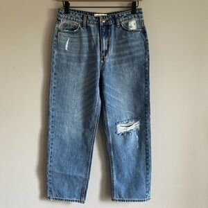 Anthropologie EVIDNT High Rise Cropped Baggy Medium Wash Distressed Jeans NWT 25